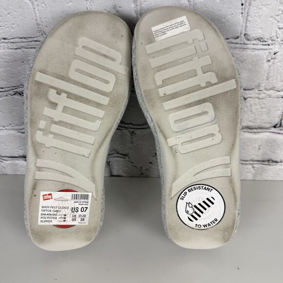 FitFlop Shuv Felt Clogs Slippers in Tiptoe Gray Slide Shoes - Picture 11 of 13